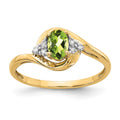 14k 6x4 Oval August/Peridot and Diamond Ring, 0.568 ct, Size 7