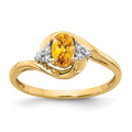 14k 6x4 Oval November/Citrine and Diamond Ring, 0.568 ct, Size 7