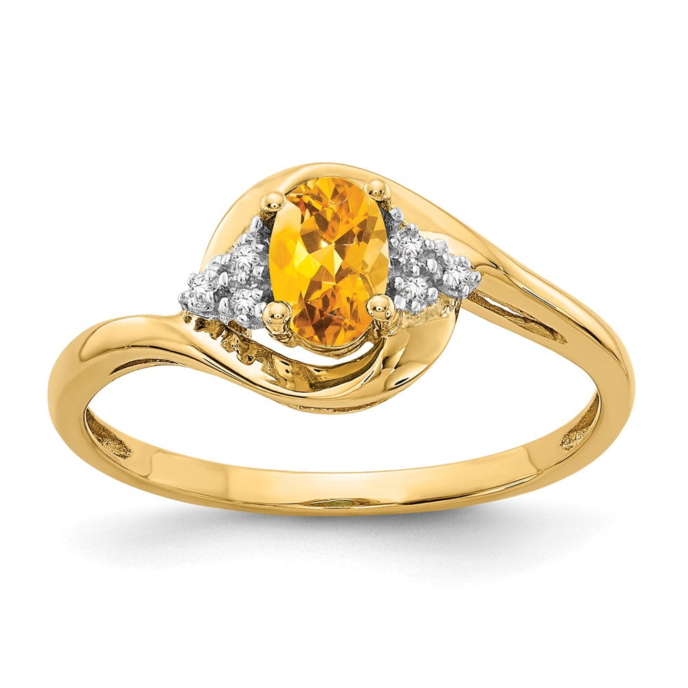 14k 6x4 Oval November/Citrine and Diamond Ring, 0.568 ct, Size 7