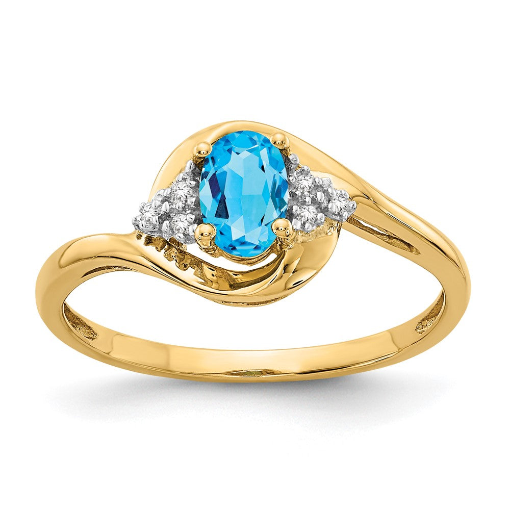 14k 6x4 Oval December/Blue Topaz and Diamond Ring, 0.568 ct, Size 7