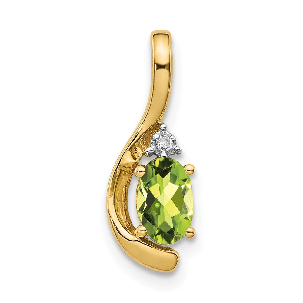 14k 6x4 Oval August/Peridot and Diamond Pendant, 0.557 ct, 17 x 6 mm