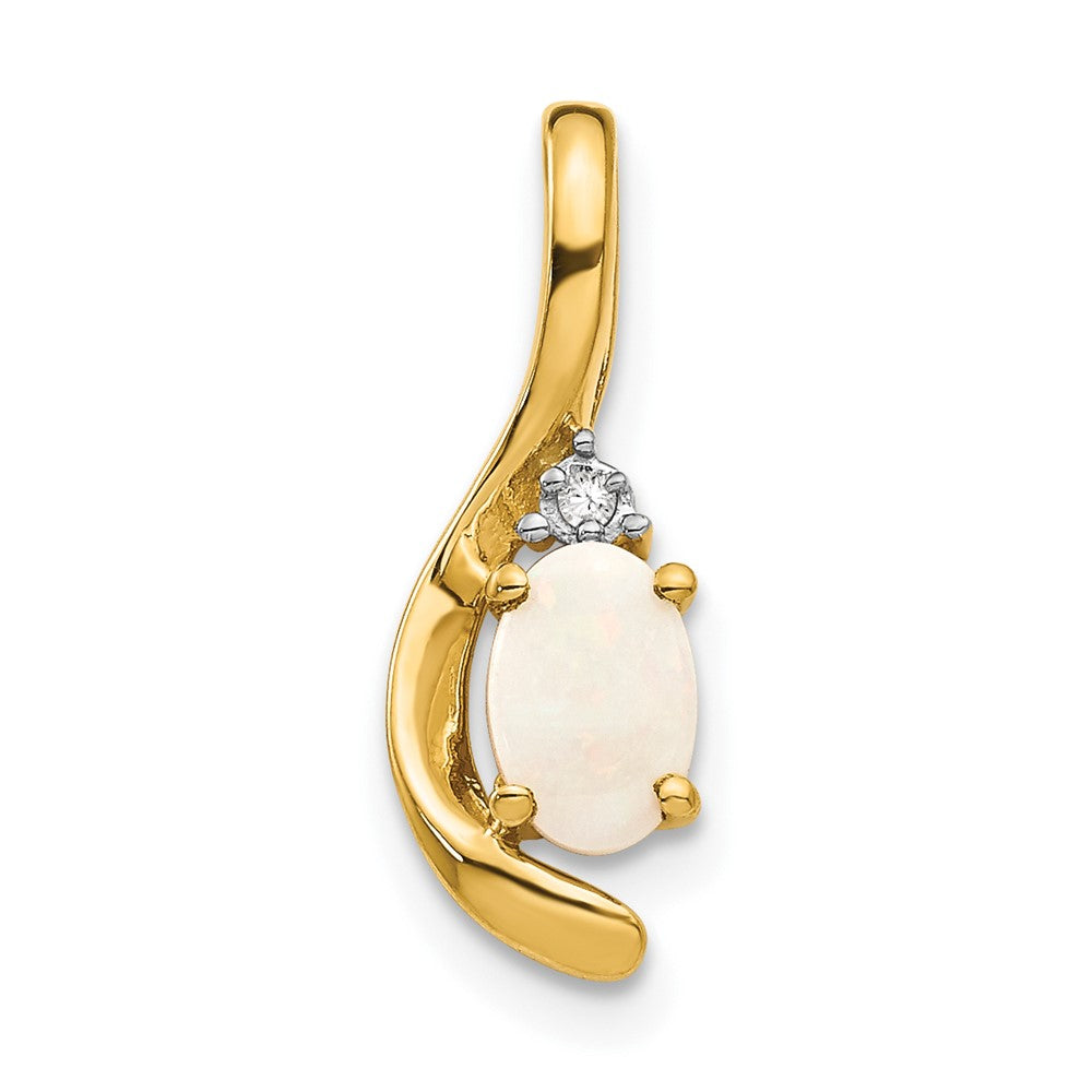14k 6x4 Oval October/Opal and Diamond Pendant, 0.557 ct, 17 x 6 mm