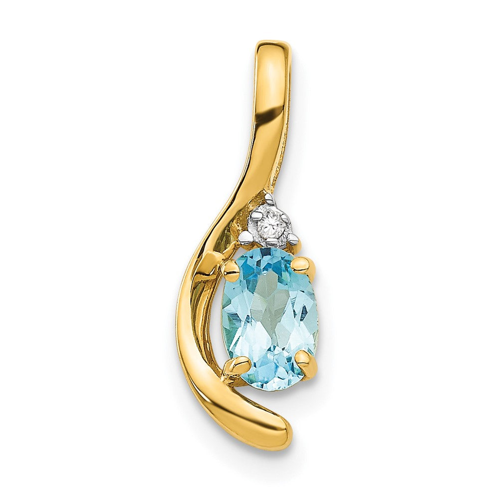 14k 6x4 Oval December/Blue Topaz and Diamond Pendant, 0.557 ct, 17 x 6 mm