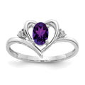 14k White Gold 6x4 Oval February/Amethyst and Diamond Heart Ring, 0.56 ct, Size 7