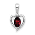 14k White Gold 6x4 Oval January/Garnet and Diamond Heart Pendant, 0.557 ct, 17 x 10 mm