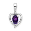 14k White Gold 6x4 Oval February/Amethyst and Diamond Heart Pendant, 0.557 ct, 17 x 10 mm