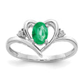 14k White Gold 6x4 Oval May/Emerald and Diamond Heart Ring, 0.56 ct, Size 7