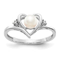 14k White Gold 5.5mm June/Freshwater Cultured Pearl and Diamond Heart Ring, 0.011 ct, Size 7