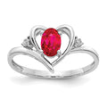 14k White Gold 6x4 Oval July/Ruby and Diamond Heart Ring, 0.56 ct, Size 7