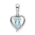 14k White Gold 6x4 Oval March/Aquamarine and Diamond Heart Pendant, 0.557 ct, 17 x 10 mm