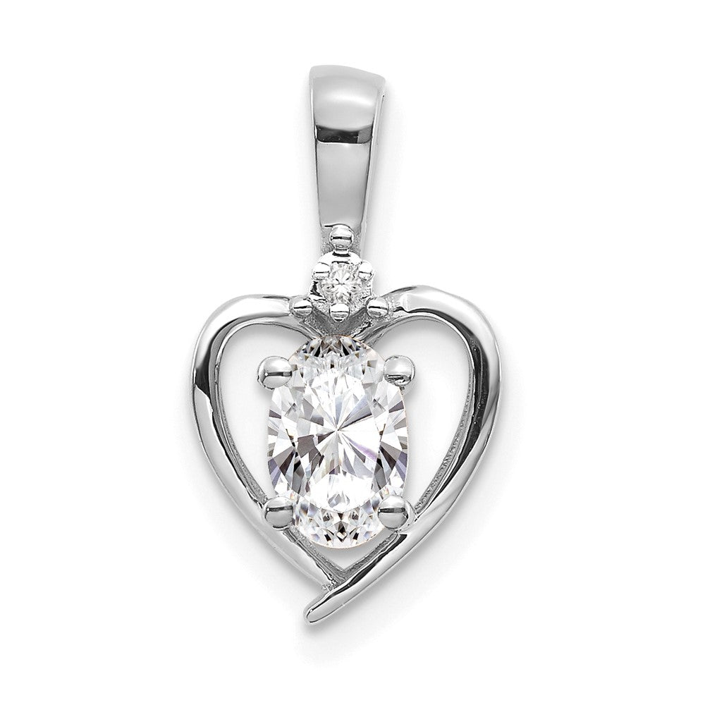 14k White Gold 6x4 Oval April/White Topaz and Diamond Heart Pendant, 0.557 ct, 17 x 10 mm