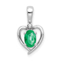 14k White Gold 6x4 Oval May/Emerald and Diamond Heart Pendant, 0.557 ct, 17 x 10 mm