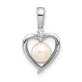 14k White Gold 5.5mm June/Freshwater Cultured Pearl and Diamond Heart Pendant, 0.007 ct, 17 x 10 mm