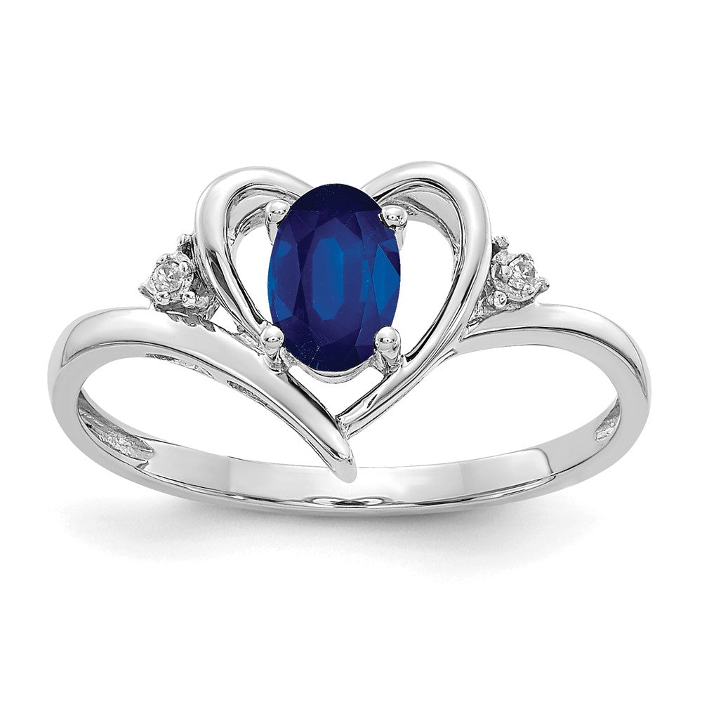 14k White Gold 6x4 Oval September/Sapphire and Diamond Heart Ring, 0.56 ct, Size 7