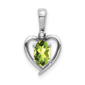 14k White Gold 6x4 Oval August/Peridot and Diamond Heart Pendant, 0.557 ct, 17 x 10 mm
