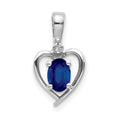 14k White Gold 6x4 Oval September/Sapphire and Diamond Heart Pendant, 0.557 ct, 17 x 10 mm