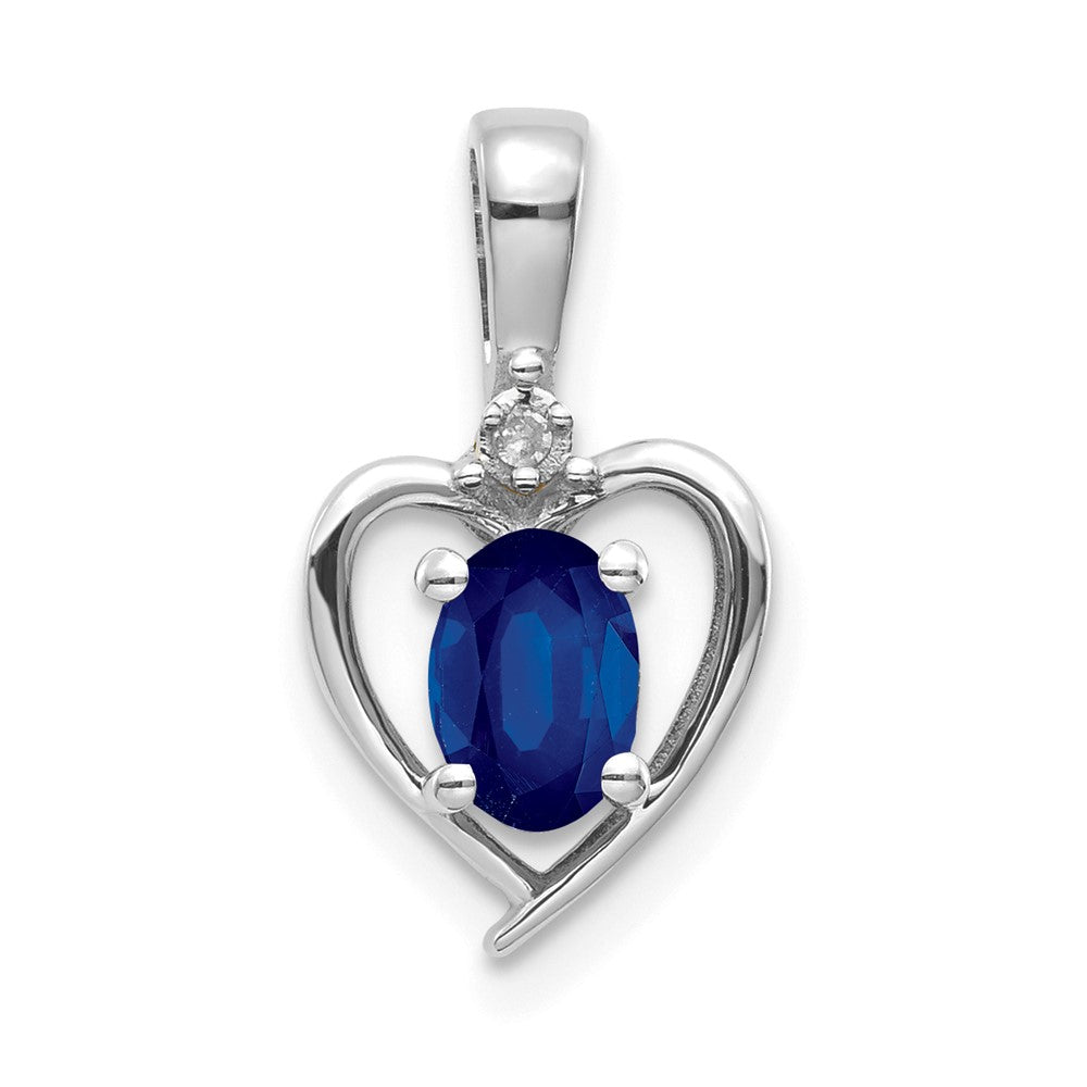 14k White Gold 6x4 Oval September/Sapphire and Diamond Heart Pendant, 0.557 ct, 17 x 10 mm