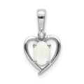 14k White Gold 6x4 Oval October/Opal and Diamond Heart Pendant, 0.557 ct, 17 x 10 mm