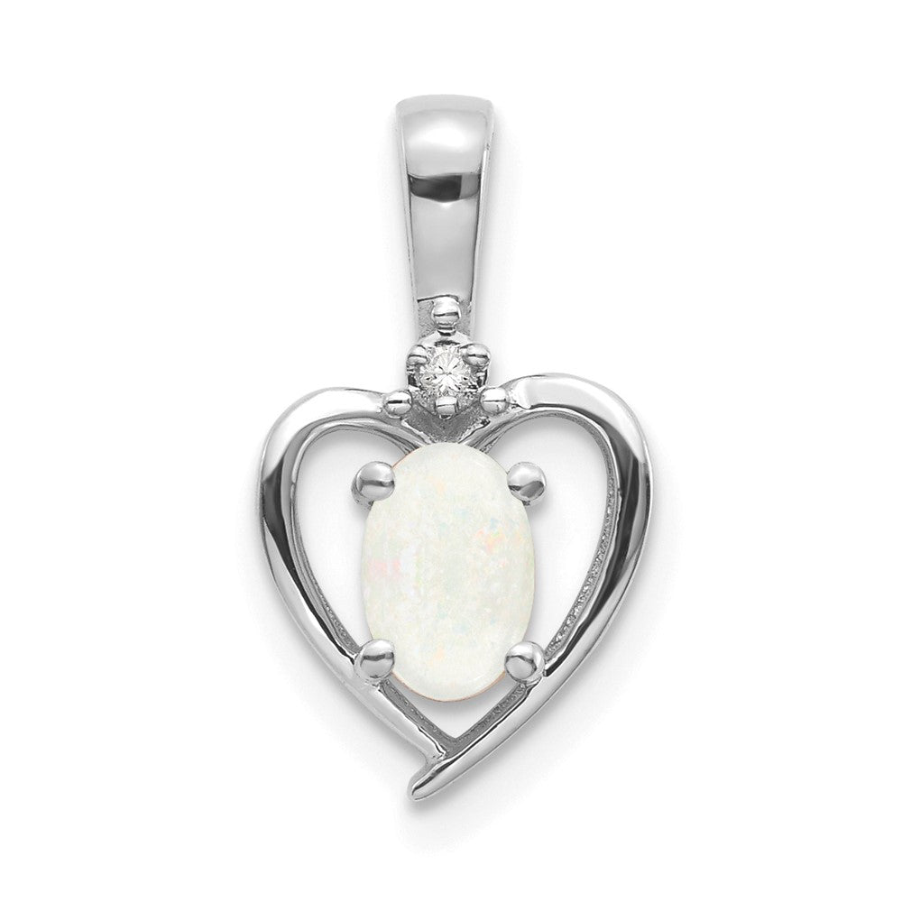 14k White Gold 6x4 Oval October/Opal and Diamond Heart Pendant, 0.557 ct, 17 x 10 mm