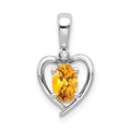 14k White Gold 6x4 Oval November/Citrine and Diamond Heart Pendant, 0.557 ct, 17 x 10 mm