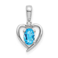 14k White Gold 6x4 Oval December/Blue Topaz and Diamond Heart Pendant, 0.557 ct, 17 x 10 mm