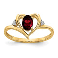14k 6x4 Oval January/Garnet and Diamond Heart Ring, 0.56 ct, Size 7