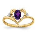 14k 6x4 Oval February/Amethyst and Diamond Heart Ring, 0.56 ct, Size 7