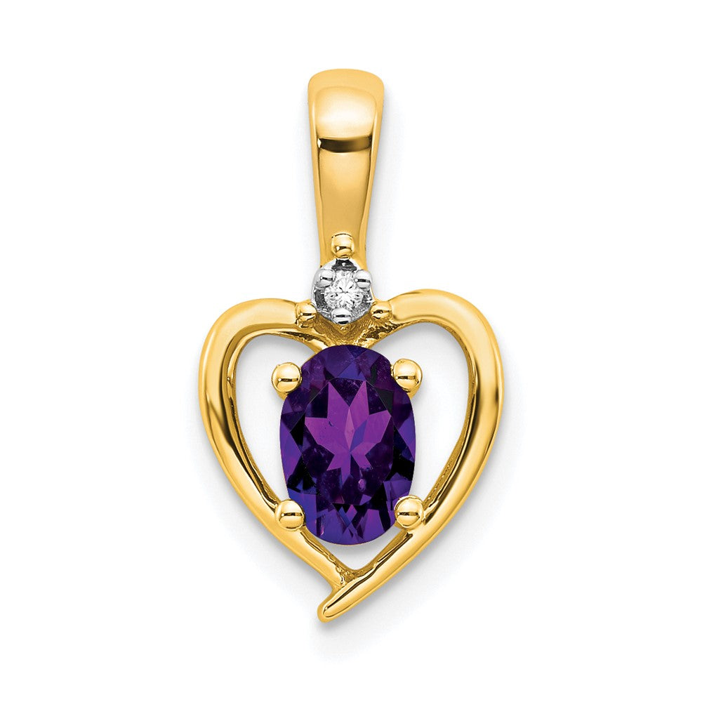 14k 6x4 Oval February/Amethyst and Diamond Heart Pendant, 0.557 ct, 17 x 10 mm