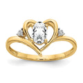14k 6x4 Oval April/White Topaz and Diamond Heart Ring, 0.56 ct, Size 7