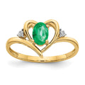 14k 6x4 Oval May/Emerald and Diamond Heart Ring, 0.56 ct, Size 7