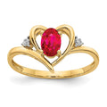 14k 6x4 Oval July/Ruby and Diamond Heart Ring, 0.56 ct, Size 7