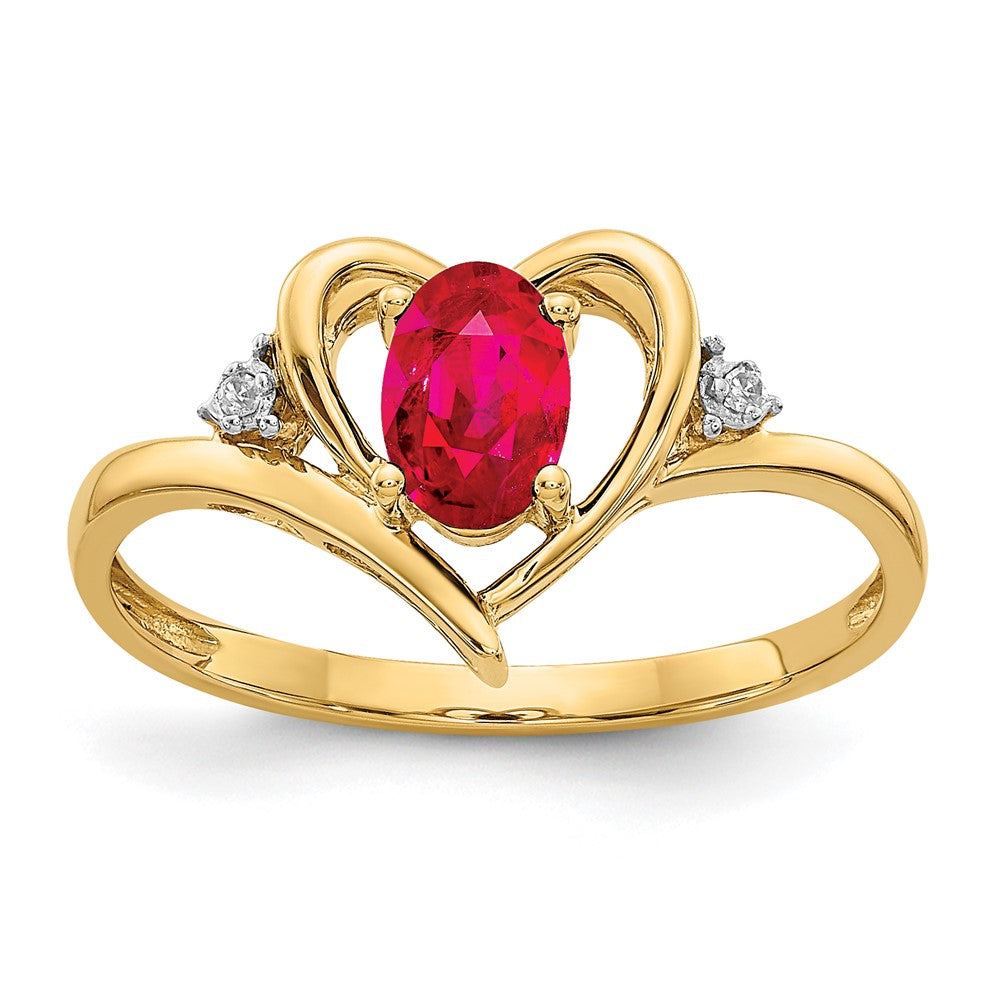 14k 6x4 Oval July/Ruby and Diamond Heart Ring, 0.56 ct, Size 7