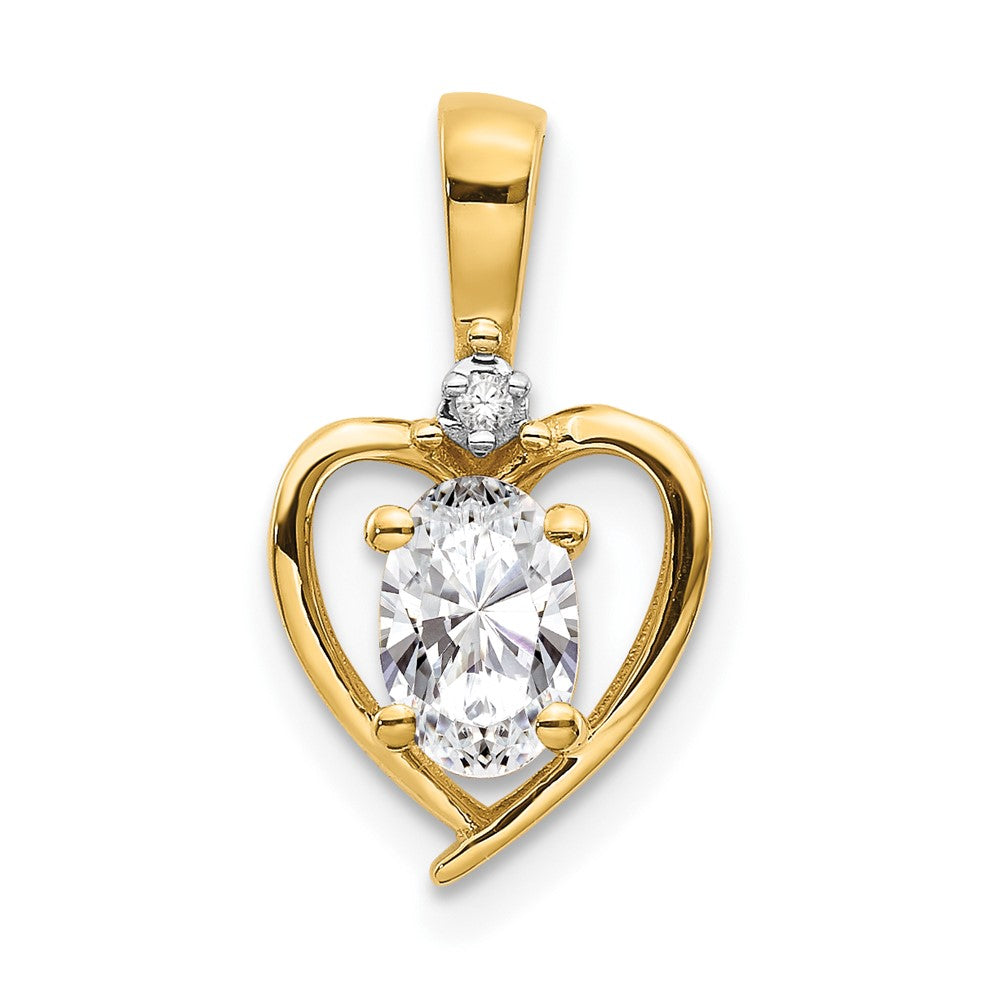 14k 6x4 Oval April/White Topaz and Diamond Heart Pendant, 0.557 ct, 17 x 10 mm