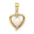 14k 5.5mm June/Freshwater Cultured Pearl and Diamond Heart Pendant, 0.007 ct, 17 x 10 mm