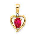 14k 6x4 Oval July/Ruby and Diamond Heart Pendant, 0.557 ct, 17 x 10 mm