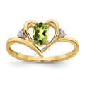 14k 6x4 Oval August/Peridot and Diamond Heart Ring, 0.56 ct, Size 7