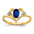 14k 6x4 Oval September/Sapphire and Diamond Heart Ring, 0.56 ct, Size 7