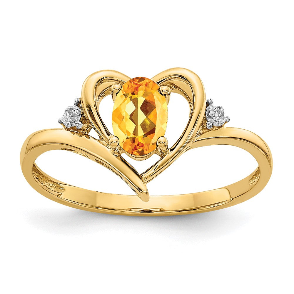 14k 6x4 Oval November/Citrine and Diamond Heart Ring, 0.56 ct, Size 7