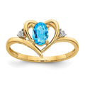 14k 6x4 Oval December/Blue Topaz and Diamond Heart Ring, 0.56 ct, Size 7