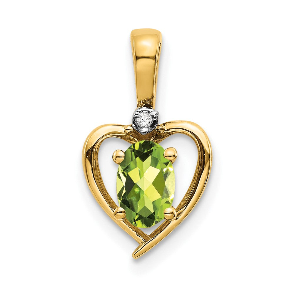 14k 6x4 Oval August/Peridot and Diamond Heart Pendant, 0.557 ct, 17 x 10 mm