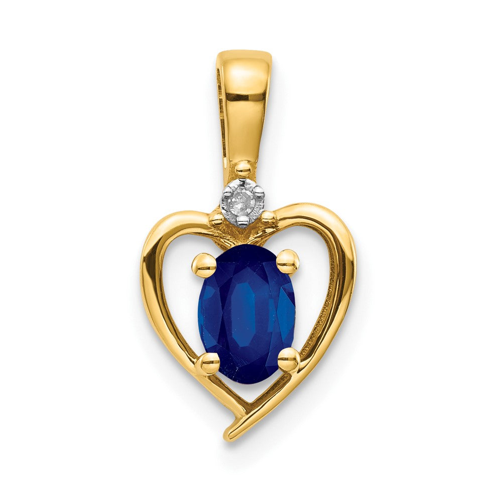 14k 6x4 Oval September/Sapphire and Diamond Heart Pendant, 0.557 ct, 17 x 10 mm