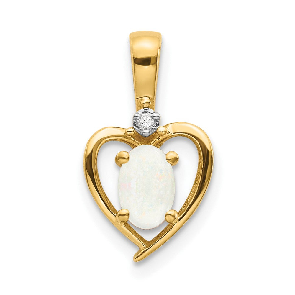 14k 6x4 Oval October/Opal and Diamond Heart Pendant, 0.557 ct, 17 x 10 mm