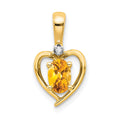14k 6x4 Oval November/Citrine and Diamond Heart Pendant, 0.557 ct, 17 x 10 mm