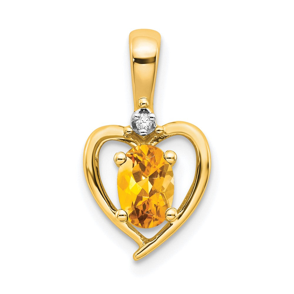 14k 6x4 Oval November/Citrine and Diamond Heart Pendant, 0.557 ct, 17 x 10 mm