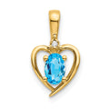 14k 6x4 Oval December/Blue Topaz and Diamond Heart Pendant, 0.557 ct, 17 x 10 mm