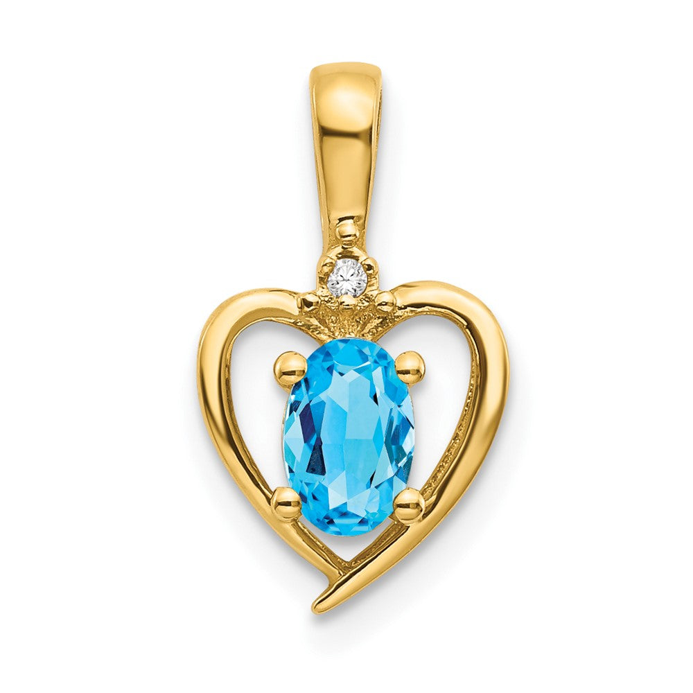 14k 6x4 Oval December/Blue Topaz and Diamond Heart Pendant, 0.557 ct, 17 x 10 mm
