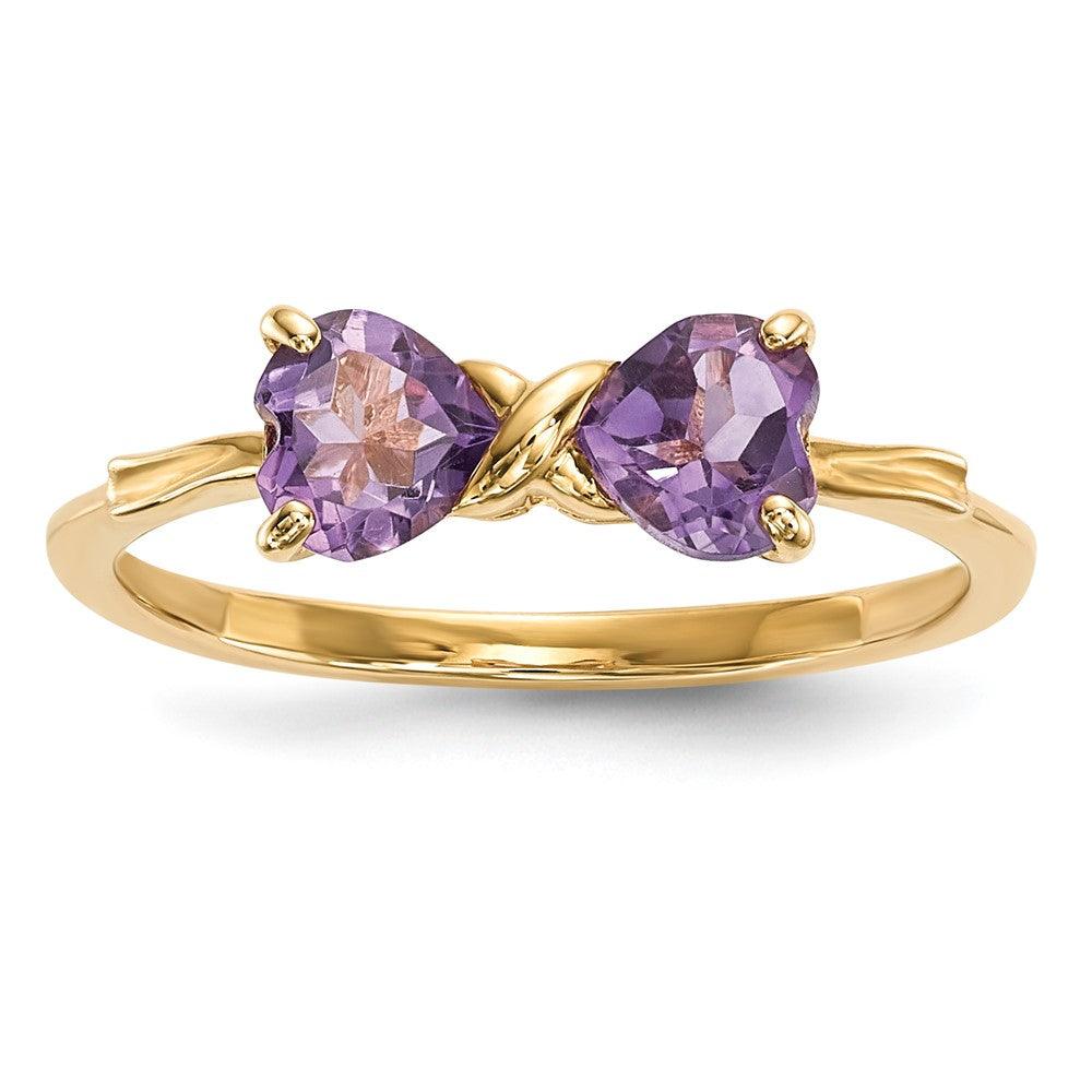 14k Polished February/Amethyst Bow Size 7 Ring, 0.8 ct