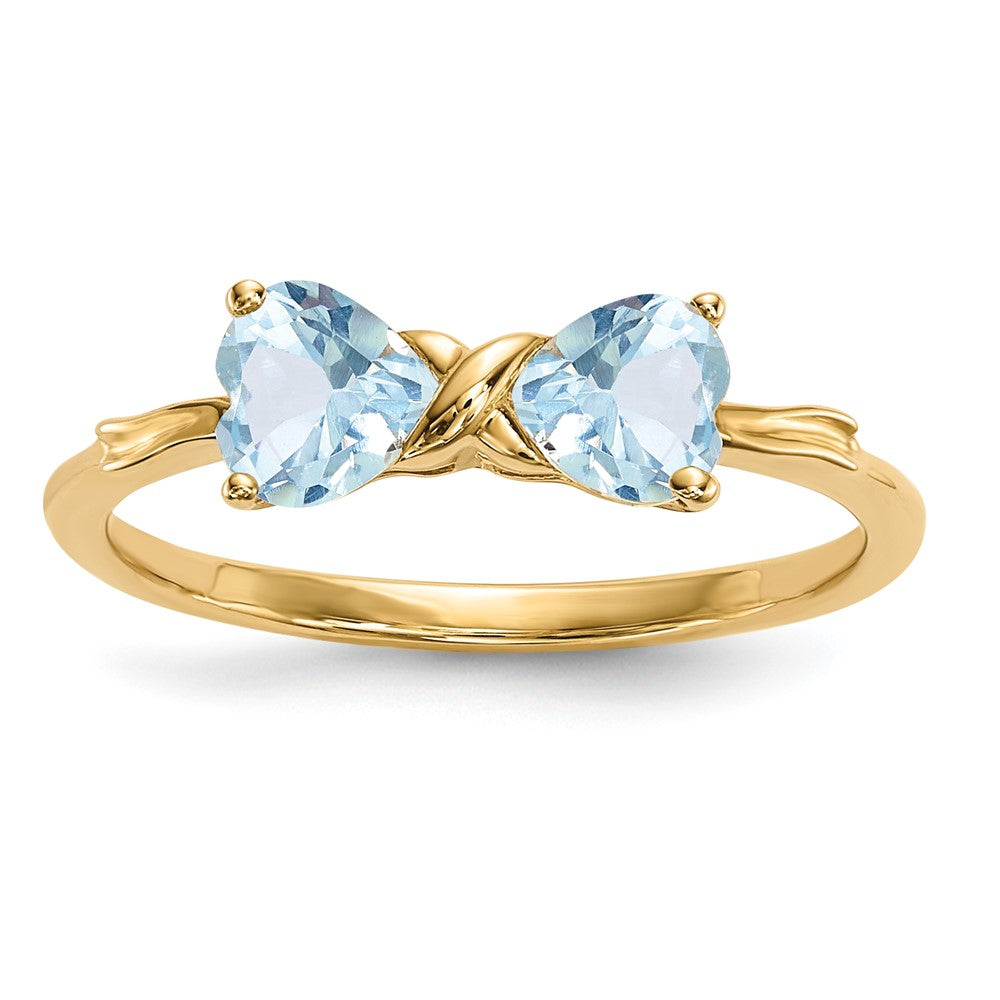 14k Polished March/Aquamarine Bow Size 7 Ring, 0.8 ct