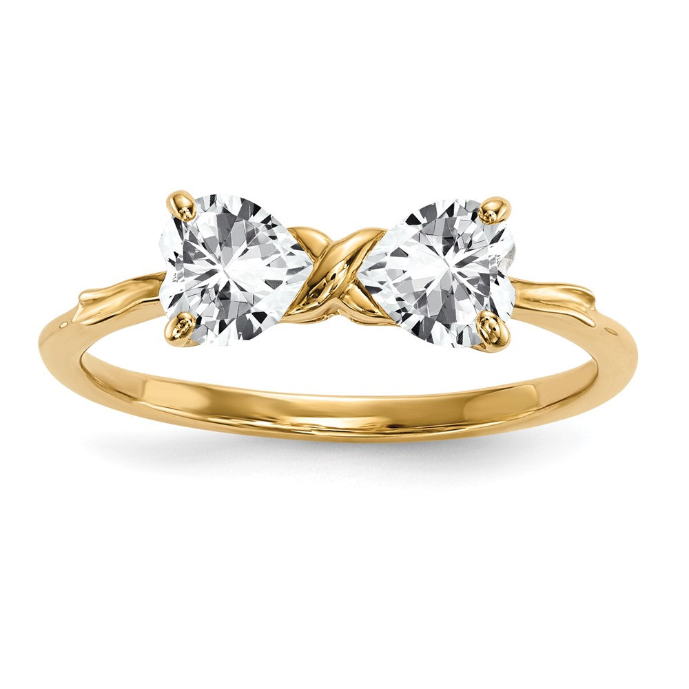 14k Polished April/White Topaz Bow Size 7 Ring, 1.1 ct