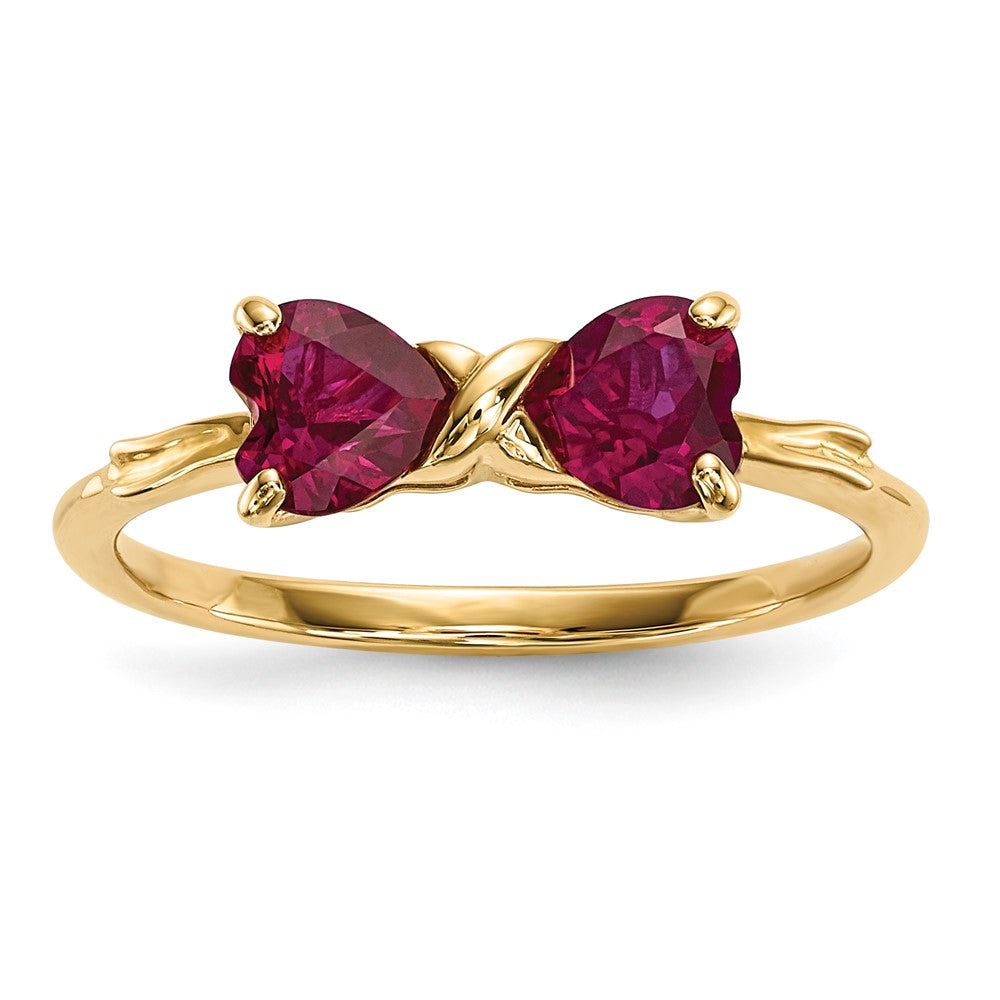 14k Polished July/Lab Created Ruby Bow Size 7 Ring, 0.8 ct